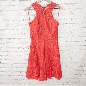 Adelyn Rae High Neck Halter Fit & Flare Lace Dress Hot Pink Size Small NWT